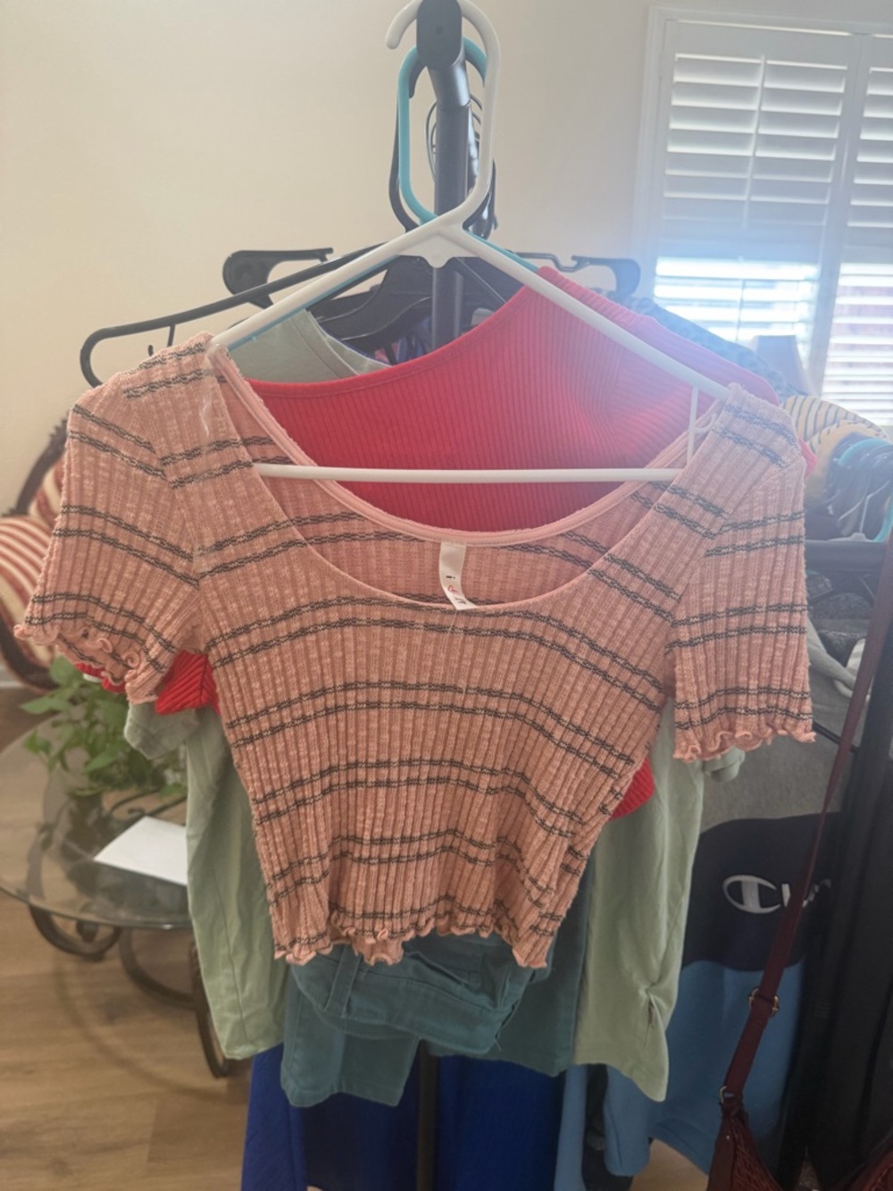 Women's Pink Striped Ribbed Crop Top